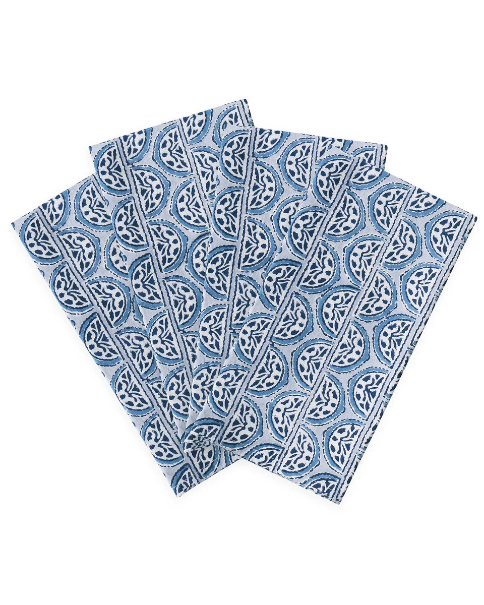 White - Waffle Weave Handwoven Sanganeri Block Print Table Napkin (Set of 4) 02